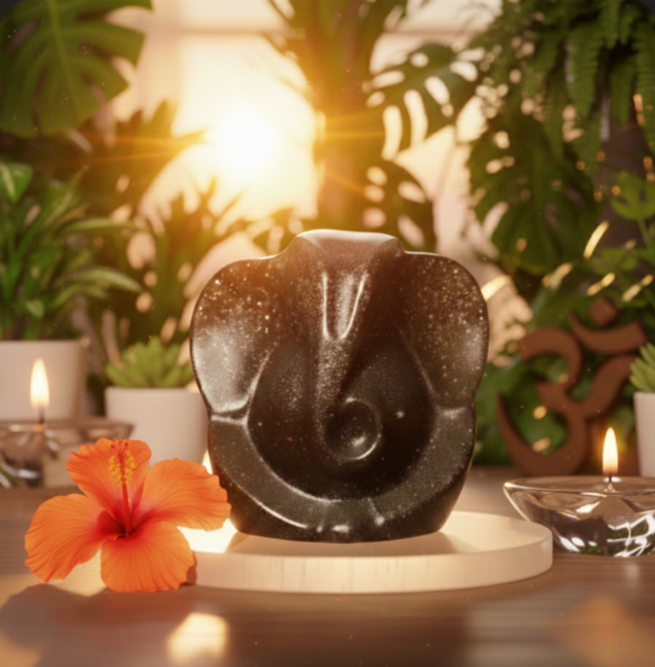 Pyrite Ganesha With Selenite Disc - Image 3