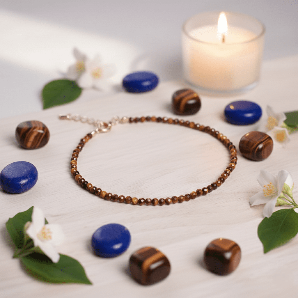 Handcrafted Tiger Eye anklet for courage, grounding, and protection